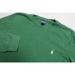 Polo Ralph Lauren Thermal Shirt Men Medium Green Waffle Knit Sleep Shirt Soft